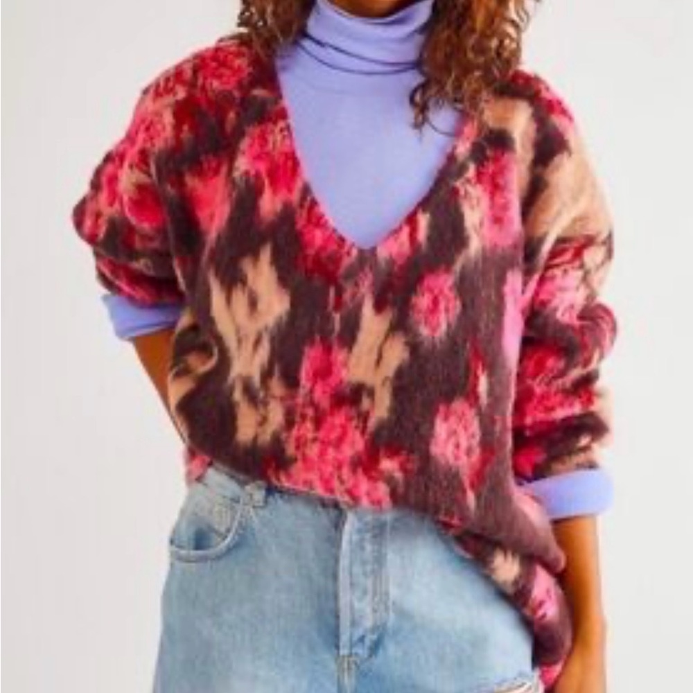 Free People Primrose Floral Tunic Pullover Oversized Sweater